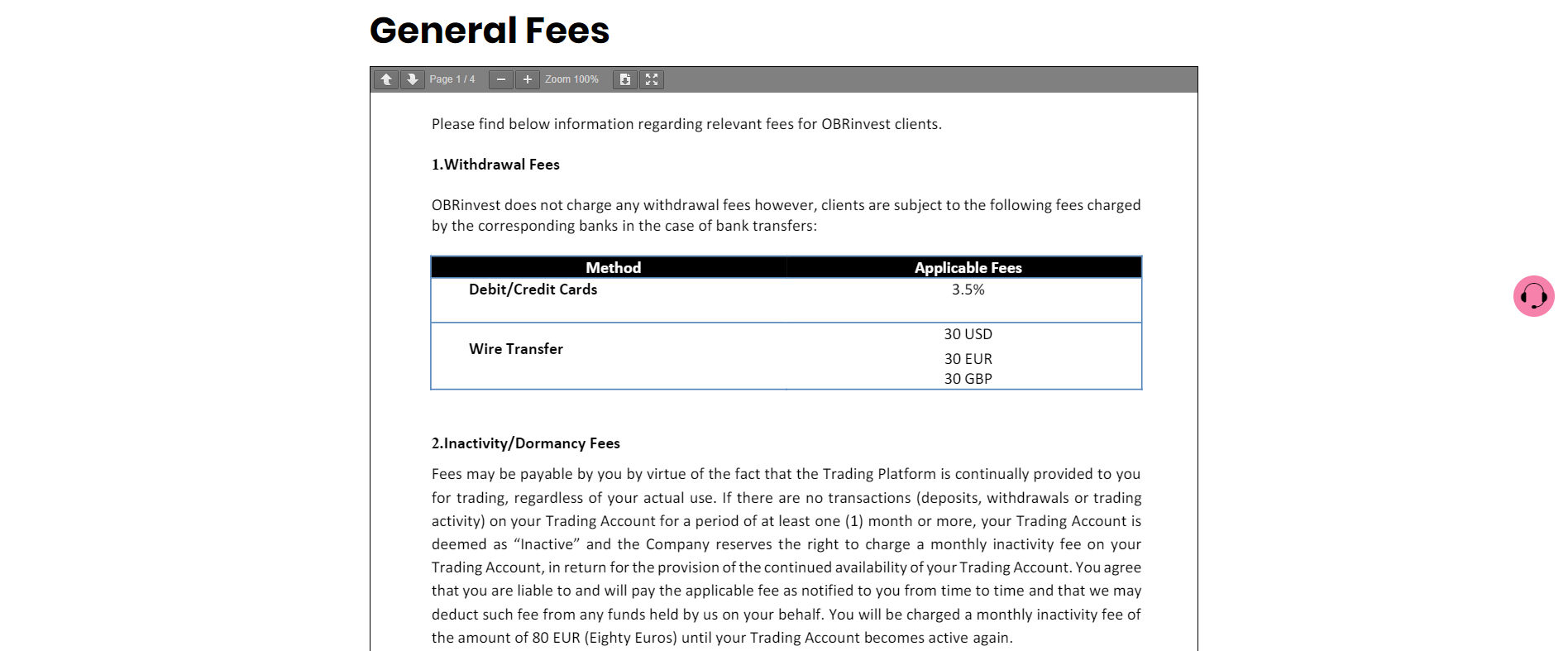 OBRinvest General Fees OBRinvest General Fees